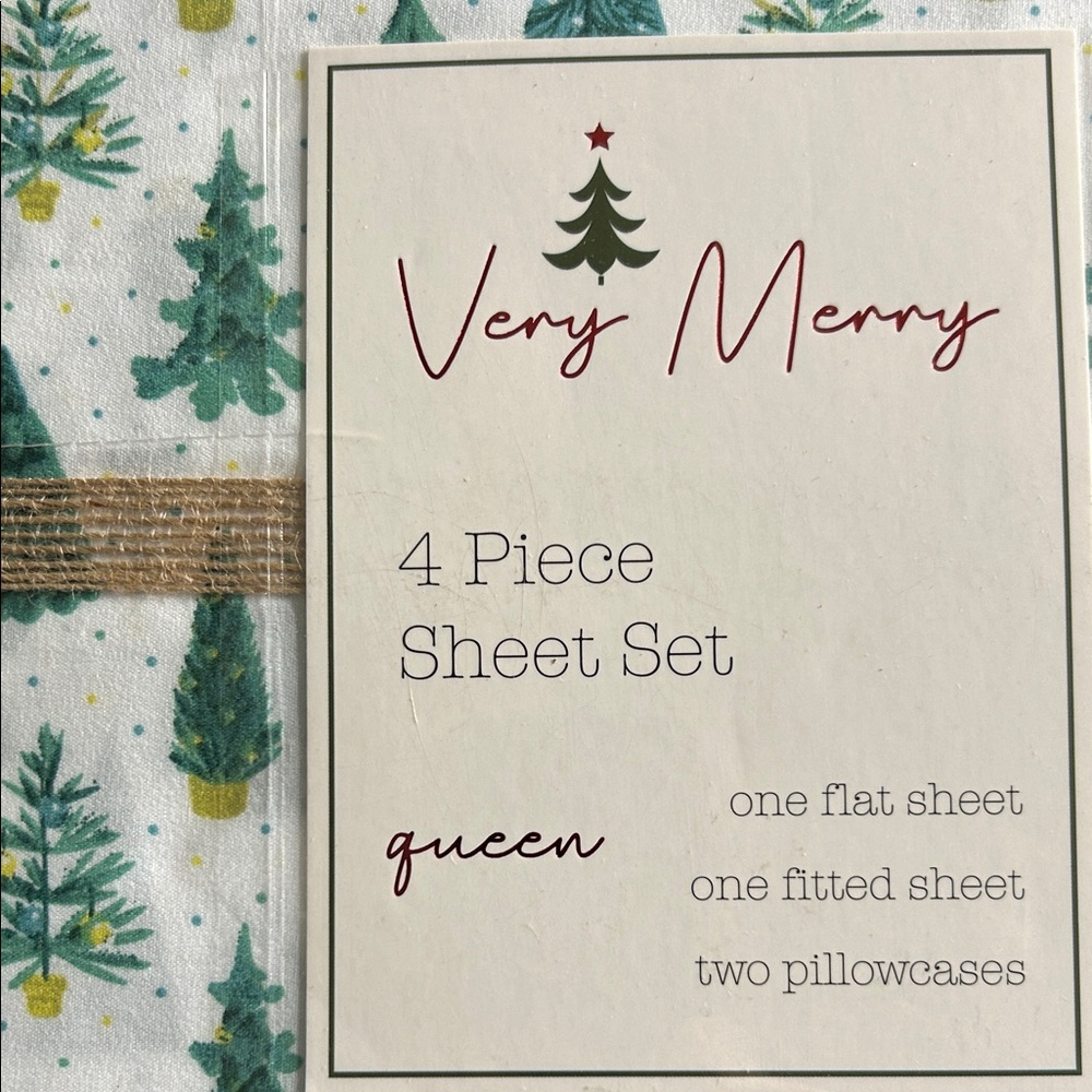 Very Merry 4 Piece Sheet Set with Christmas Tree Design